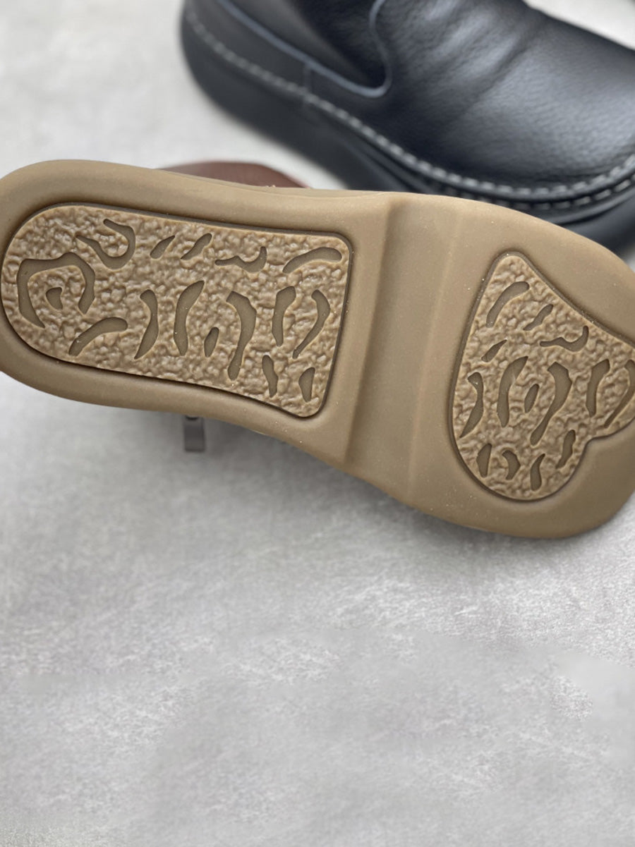 Women Winter Genuine Leather Spliced Flat Ankle Boots