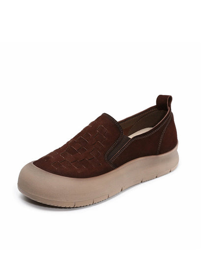 Women Vintage Soft Leather Weave Flat Shoes
