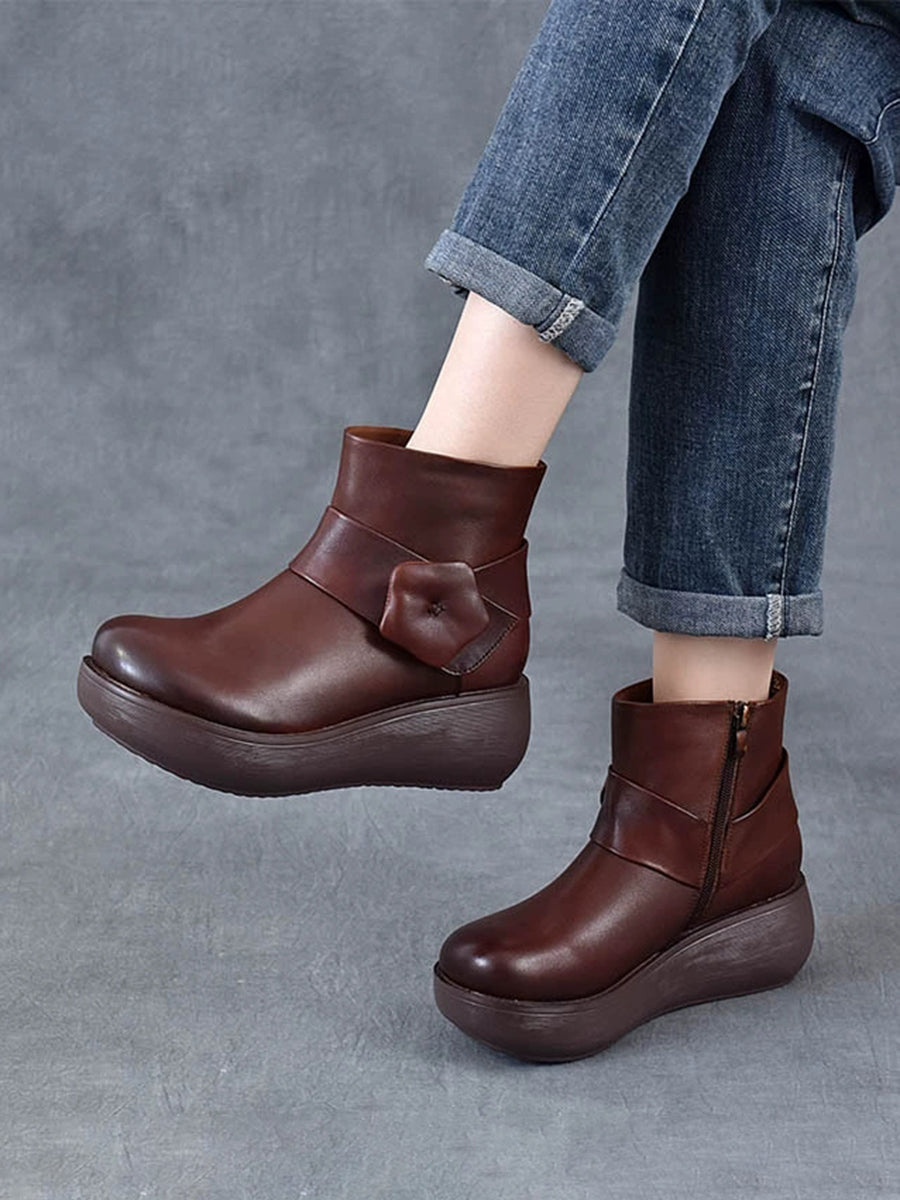 Women Genuine Leather Spliced Platform Boots