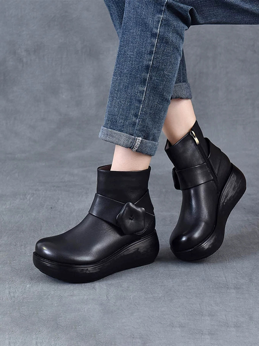 Women Genuine Leather Spliced Platform Boots