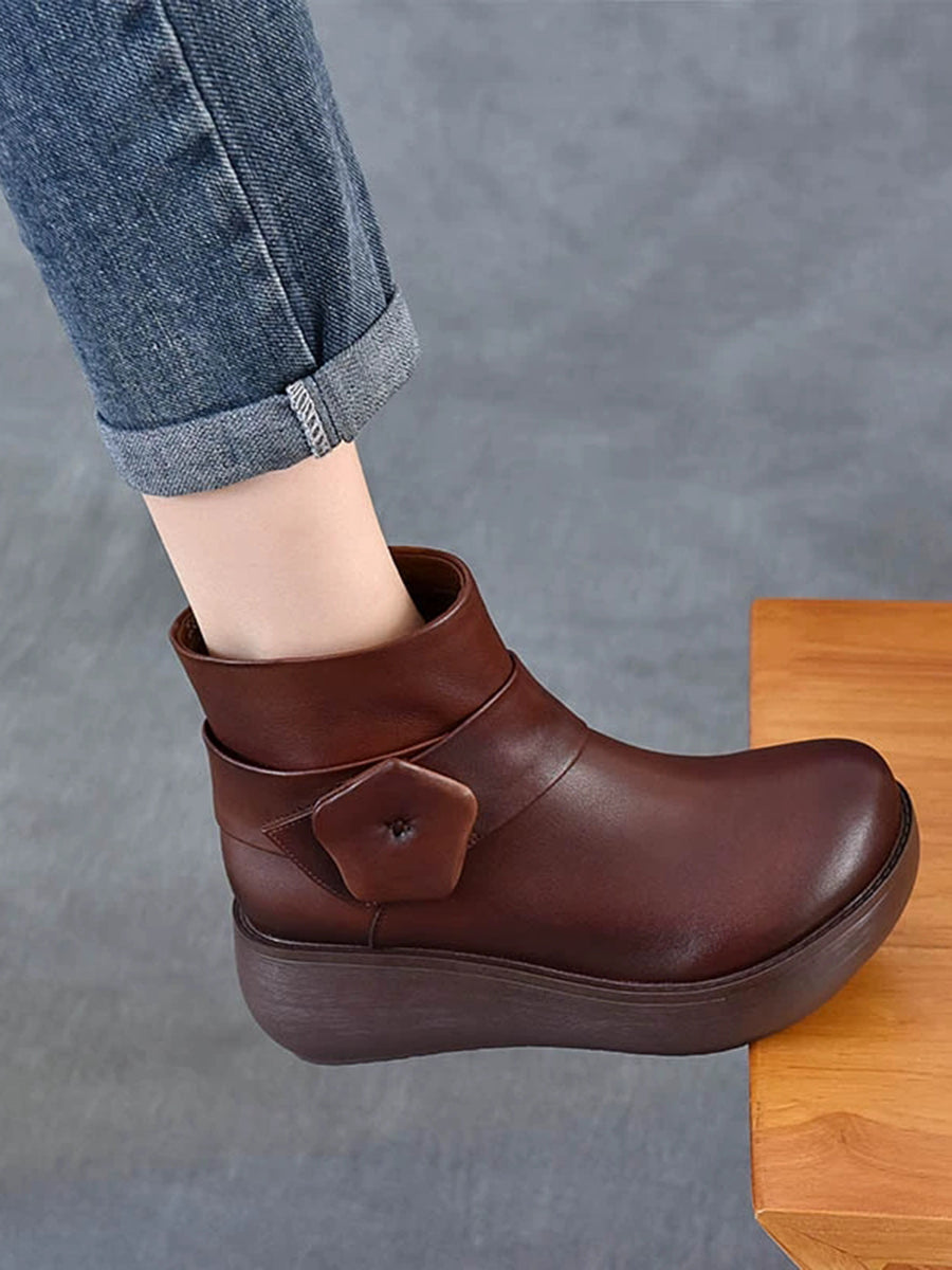 Women Genuine Leather Spliced Platform Boots