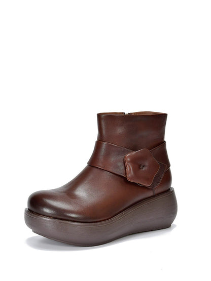 Women Genuine Leather Spliced Platform Boots
