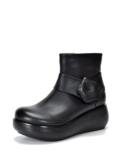 Women Genuine Leather Spliced Platform Boots