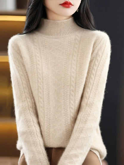 Women Autumn Pure Color Wool Half-Turtleneck Sweater