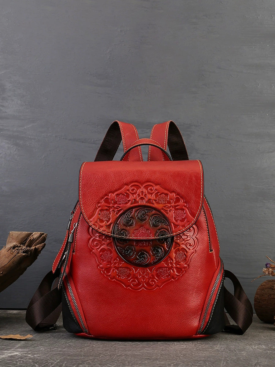 Women Retro Genuine Leather Embossment Shoulder Bag