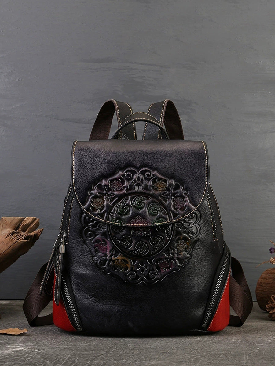 Women Retro Genuine Leather Embossment Shoulder Bag