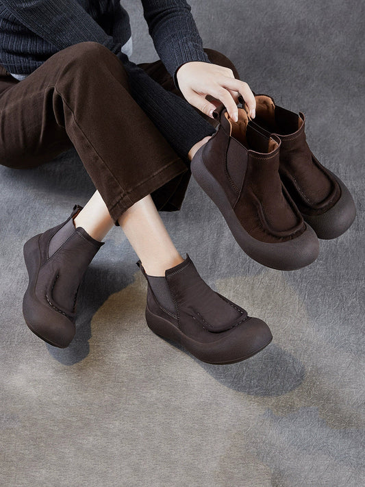 Women Retro Genuine Leather Spliced Ankle Boots