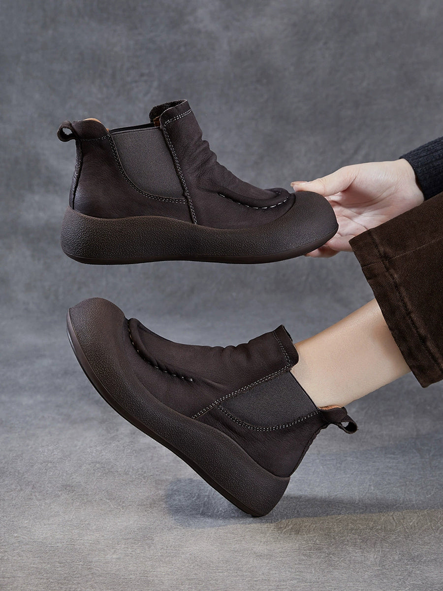 Women Retro Genuine Leather Spliced Ankle Boots