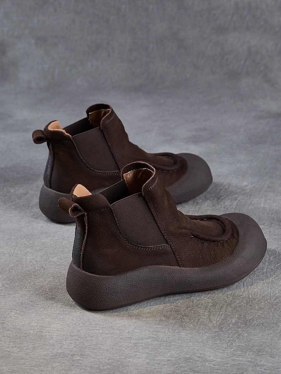 Women Retro Genuine Leather Spliced Ankle Boots