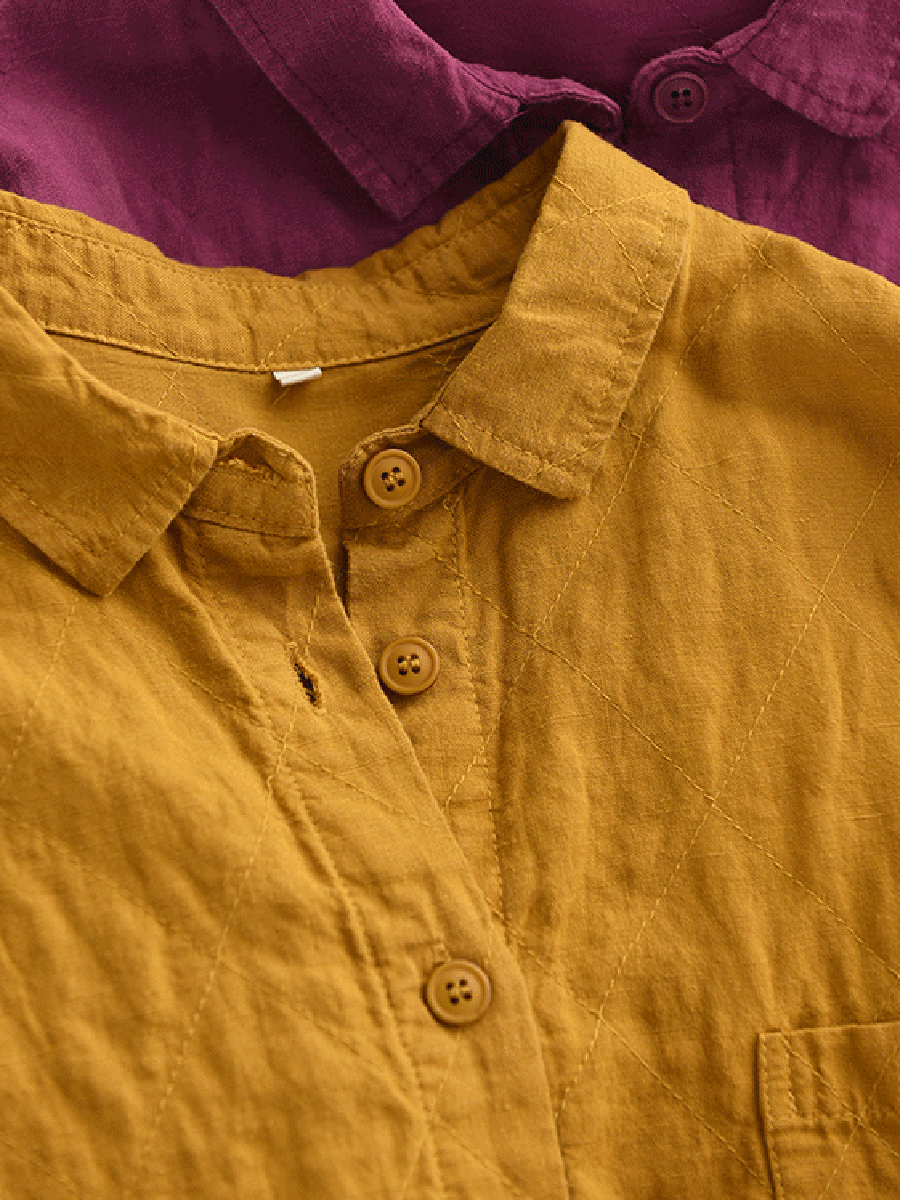 Women Autumn Pure Color 100%Linen Turn-down Collar Shirt