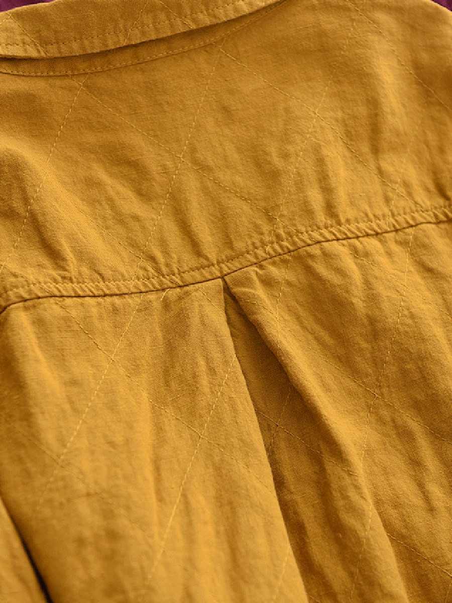 Women Autumn Pure Color 100%Linen Turn-down Collar Shirt