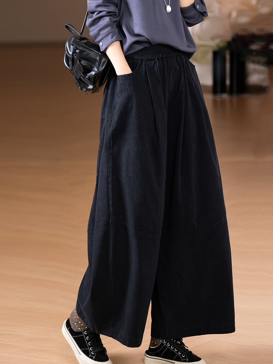 Women Autumn Casual Pure Color 100%Cotton Wide-leg Pants