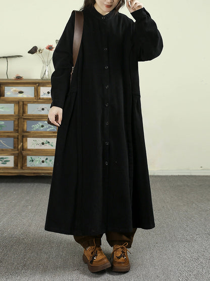 Women Retro Autumn Pure Color Stand Collar Trench Coat