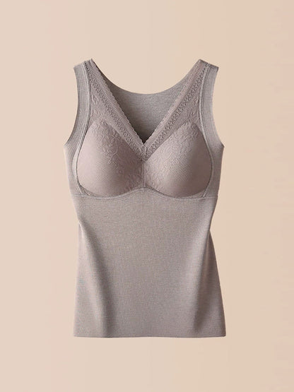 Women Autumn Warm Pure Color V-Neck Base Vest