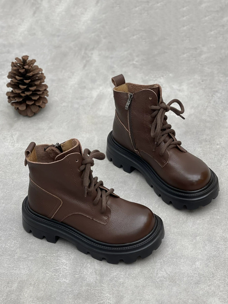 Women Winter Genuine Leather Platfrom Martin Boots