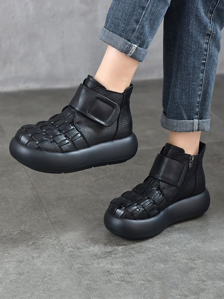 Women Retro Genuine Leather Platfrom Boots