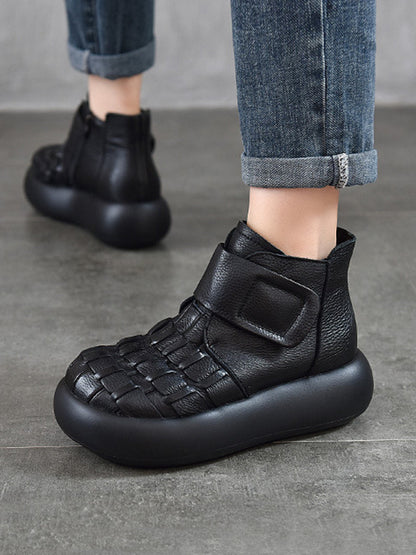 Women Retro Genuine Leather Platfrom Boots