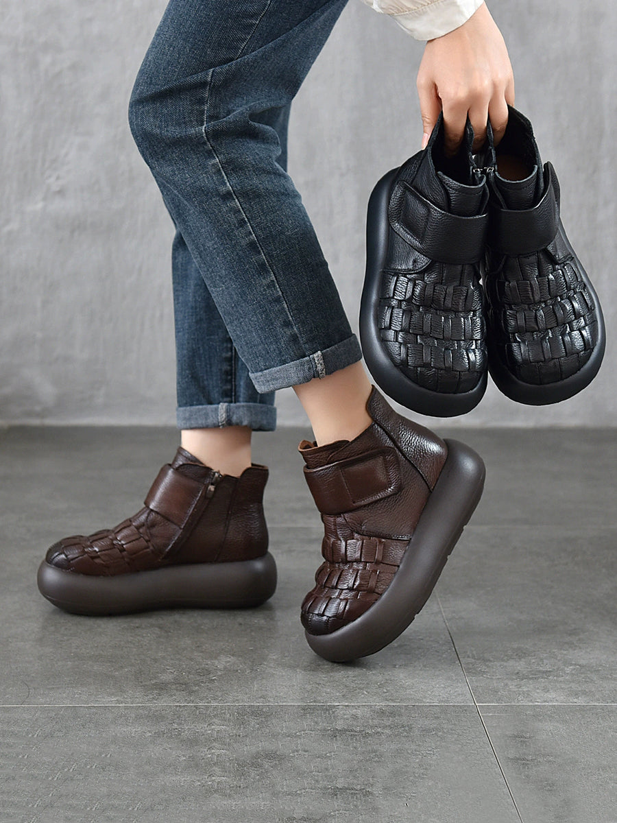 Women Retro Genuine Leather Platfrom Boots