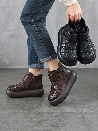 Women Retro Genuine Leather Platfrom Boots
