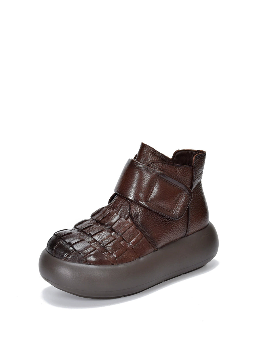 Women Retro Genuine Leather Platfrom Boots