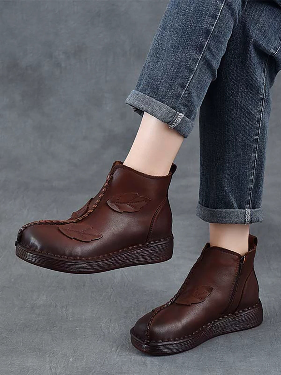 Women Winter Retro Leather Spliced Leather Ankle Boots