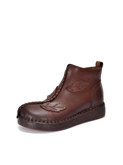 Women Winter Retro Leather Spliced Leather Ankle Boots