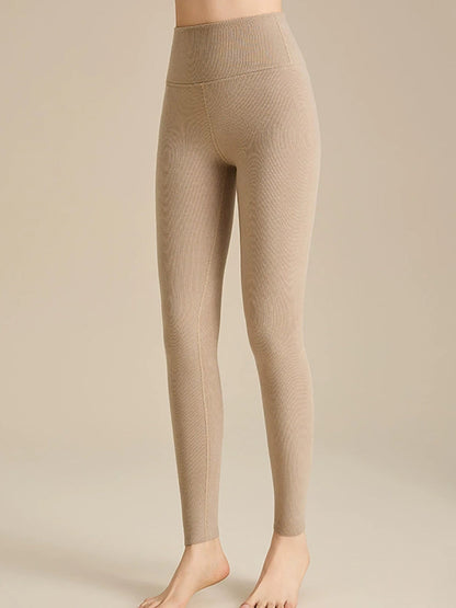 Women Autumn Warm Pure Color High Waist Leggings