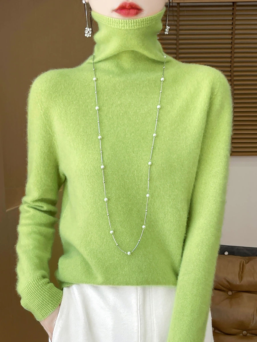 Women Autumn Pure Color Wool Turtleneck Sweater