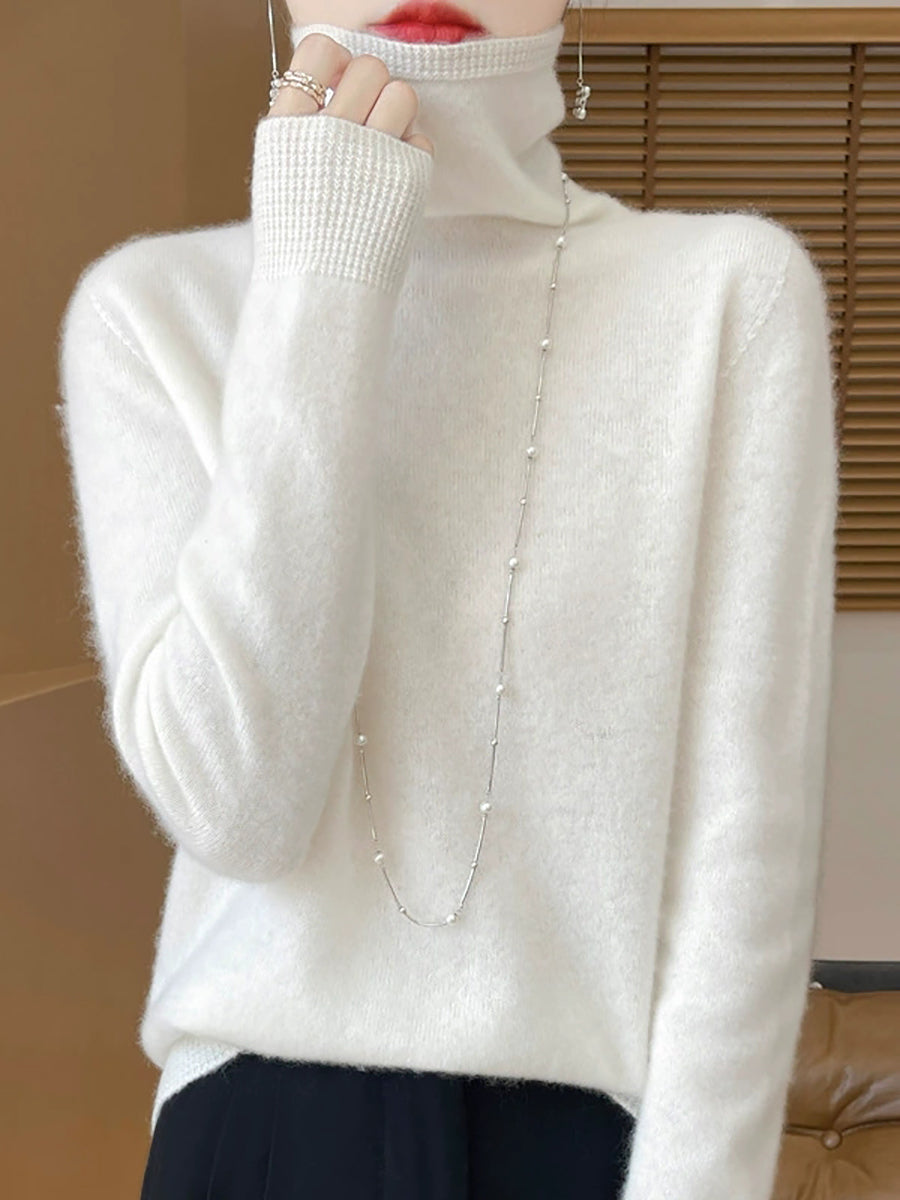 Women Autumn Pure Color Wool Turtleneck Sweater