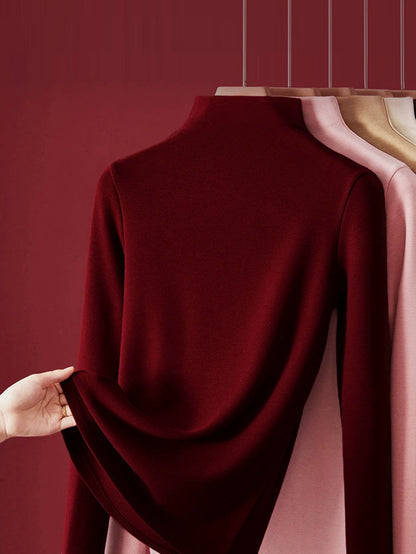 Women Autumn Pure Color Warm Half-Turtleneck Sweater