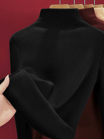 Women Autumn Pure Color Warm Half-Turtleneck Sweater