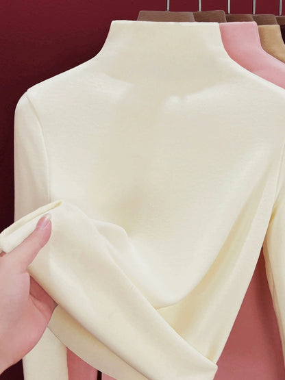 Women Autumn Pure Color Warm Half-Turtleneck Sweater