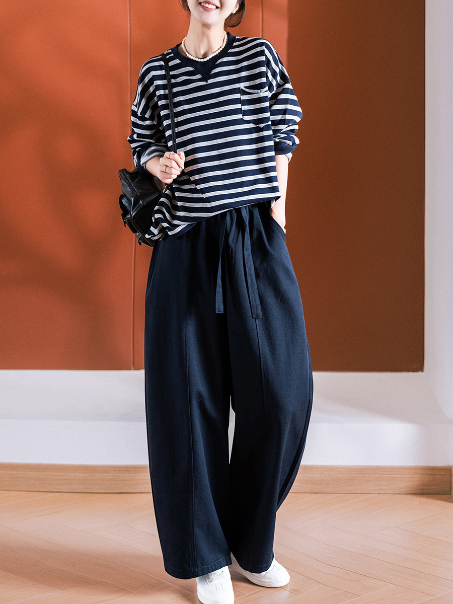 Women Autumn Casual Pure Color Spliced Harem Pants