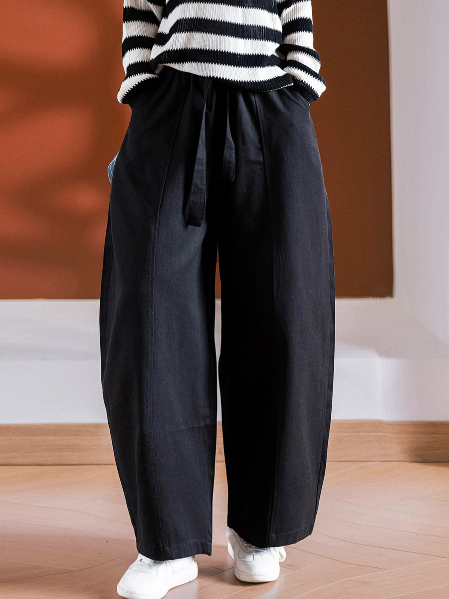 Women Autumn Casual Pure Color Spliced Harem Pants