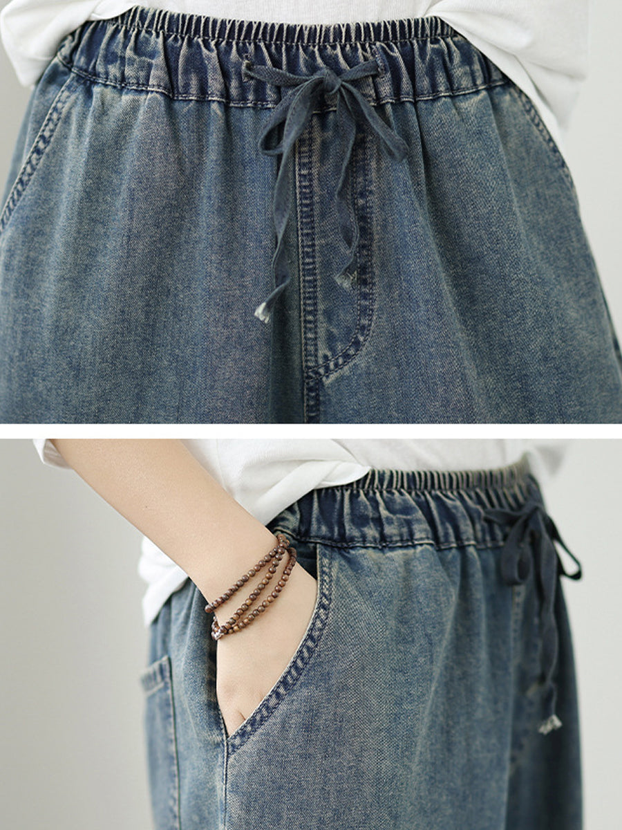 Women Autumn Artsy Embroidery Denim Wide-leg Pants