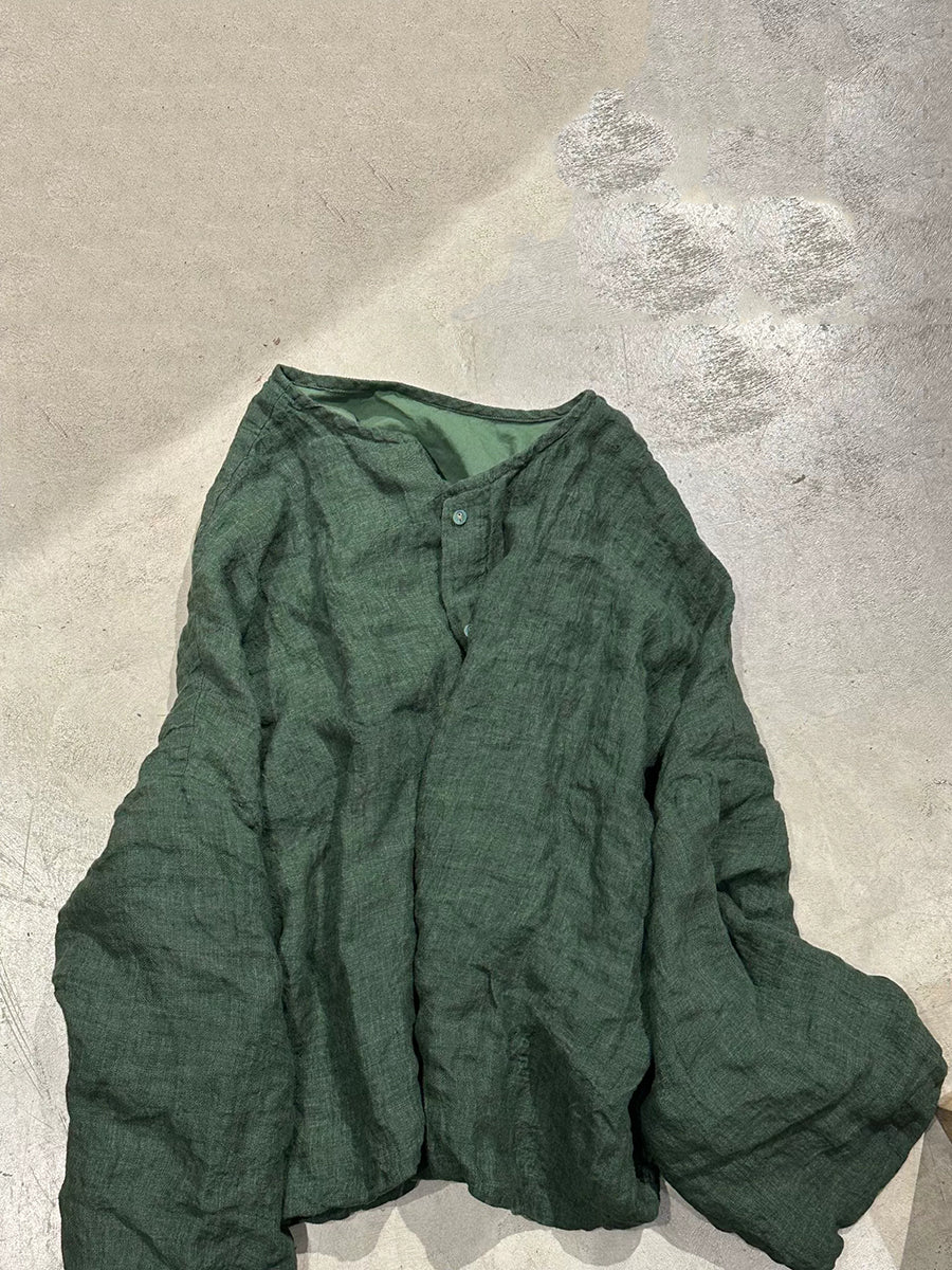 Women Autumn Retro Pure Color Linen O-Neck Jacket