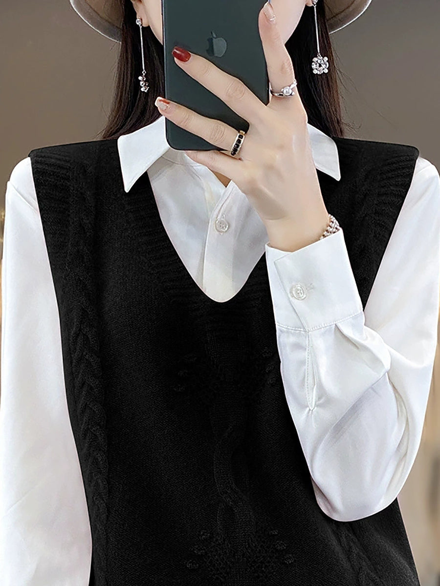 Women Autumn Casual Pure Color V-Neck Knitted Vest
