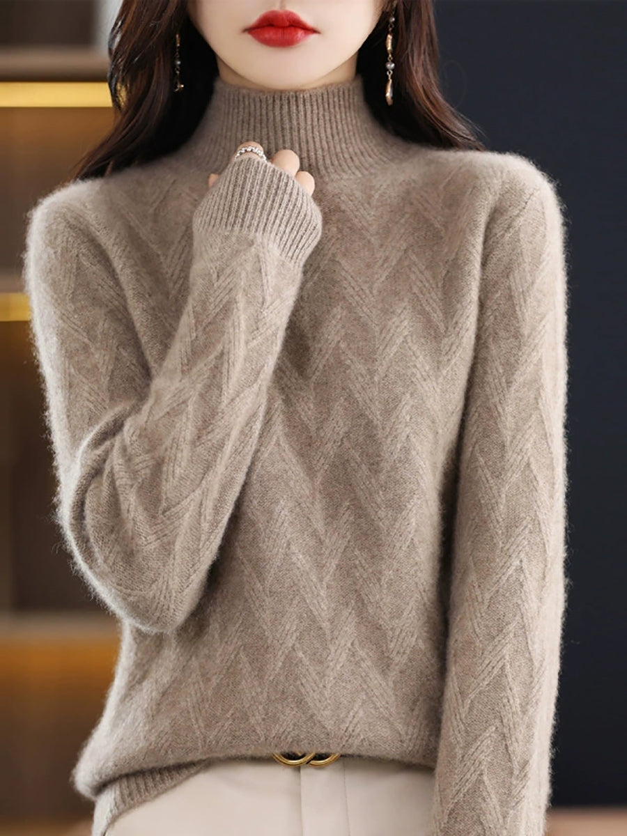 Women Autumn Pure Color Wool Half-Turtleneck Sweater