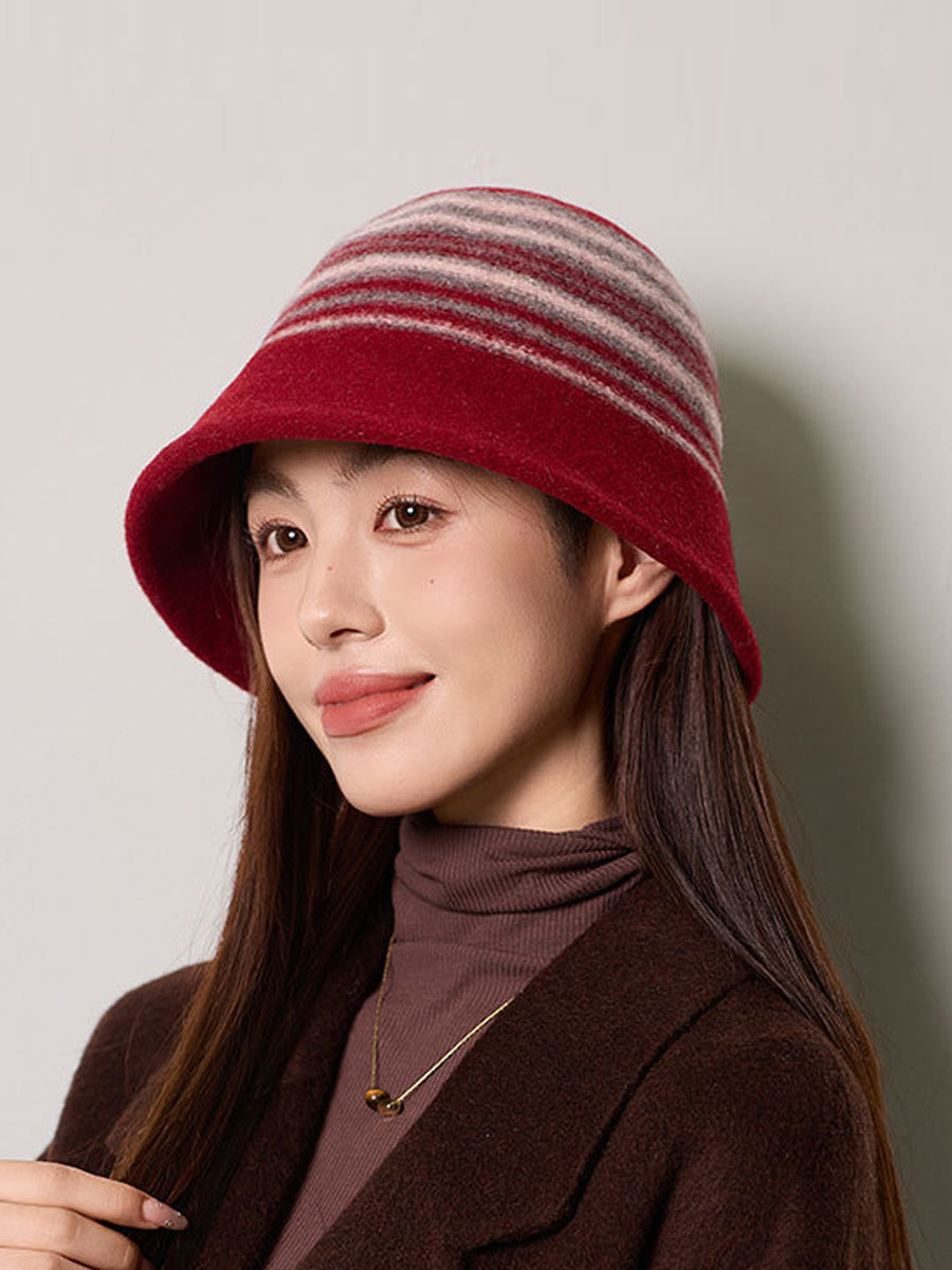 Women Winter Casual Stripe Warm Bucket Hat