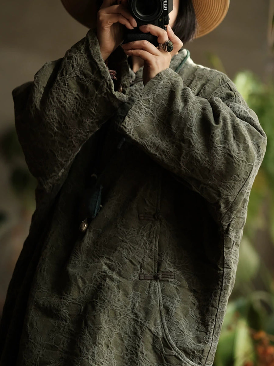 Women Ethnic Autumn Jacquard Stand Collar Coat