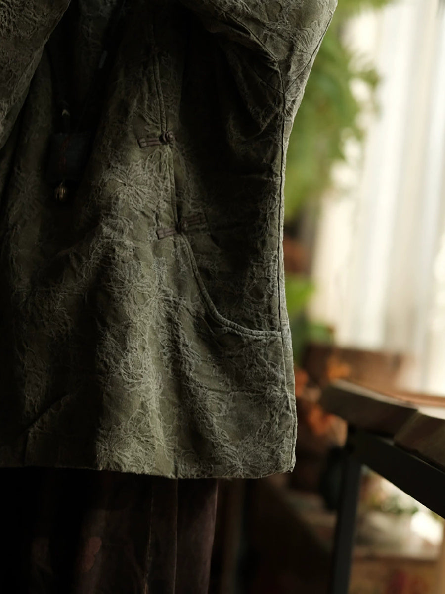 Women Ethnic Autumn Jacquard Stand Collar Coat