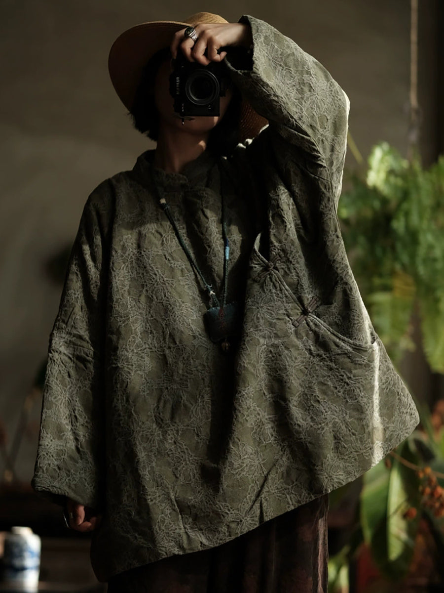 Women Ethnic Autumn Jacquard Stand Collar Coat