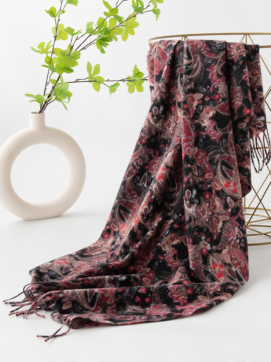 Women Vintage Flower Tassel Shawl Scarf