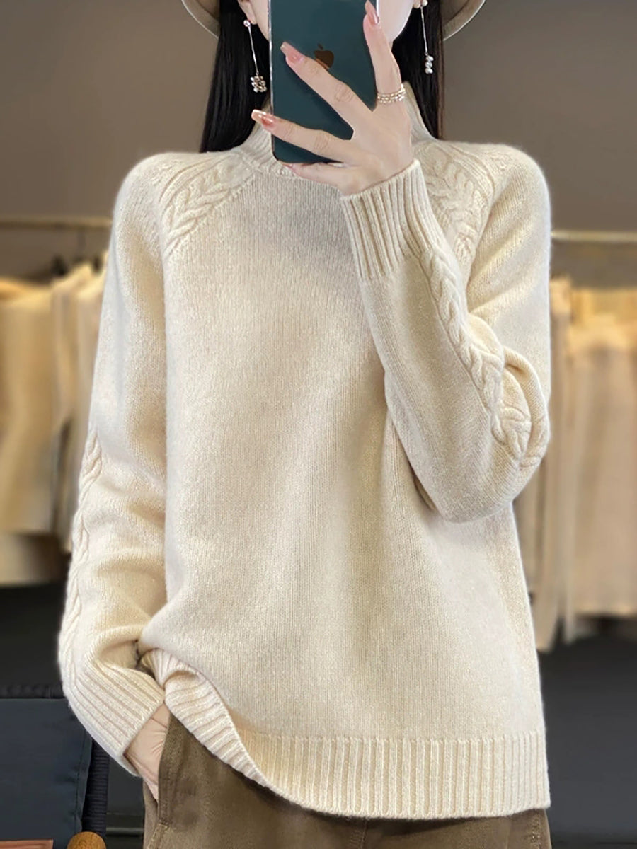 Women Autumn Pure Color Wool Half-Turtleneck Sweater