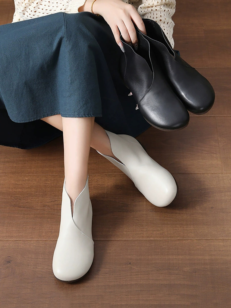 Women Casual Genuine Leather Spliced Ankle Boots