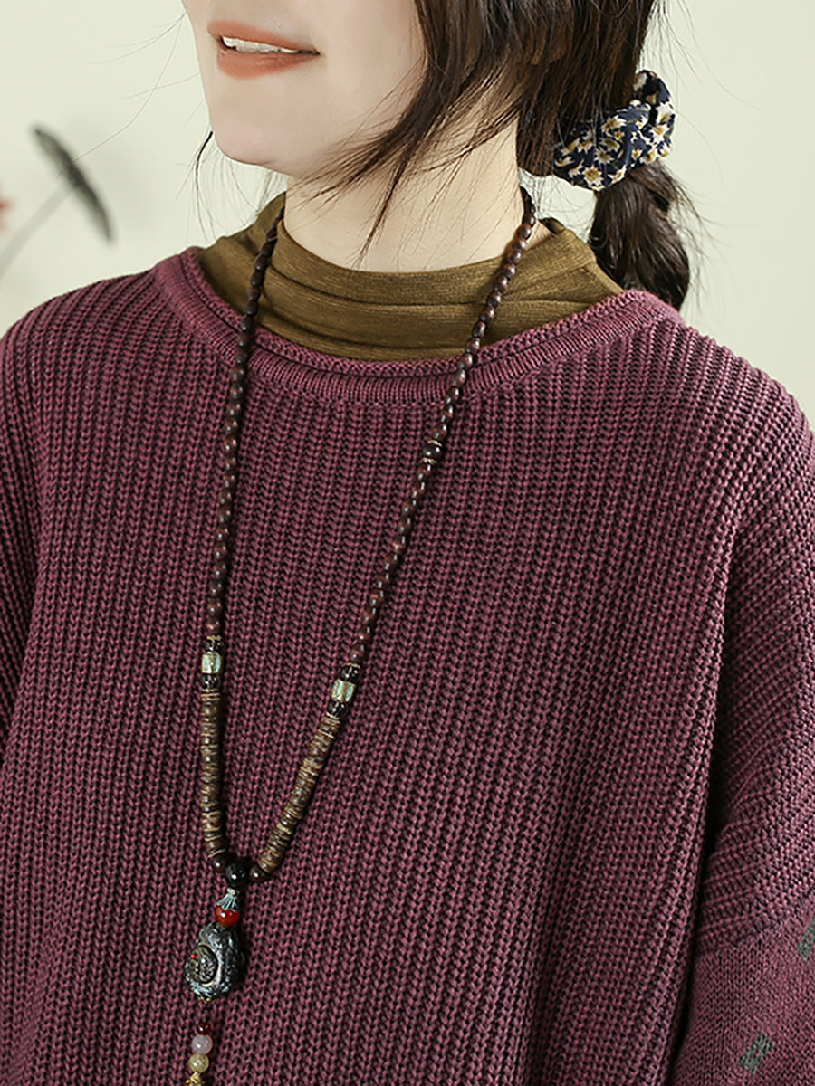 Women Autumn Casual Pure Color O-Neck Knitted Sweater