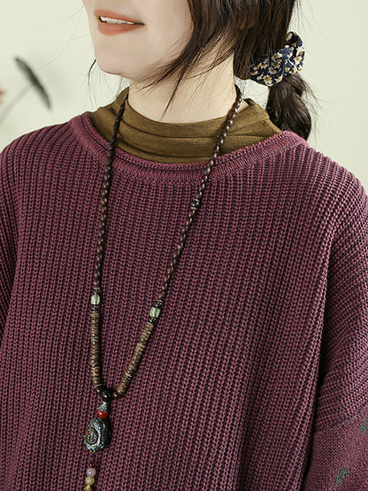 Women Autumn Casual Pure Color O-Neck Knitted Sweater
