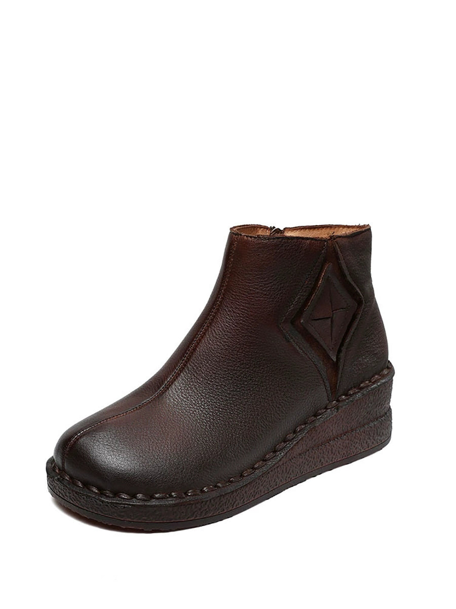 Women Vintage Genuine Leather Spliced Platform Boots