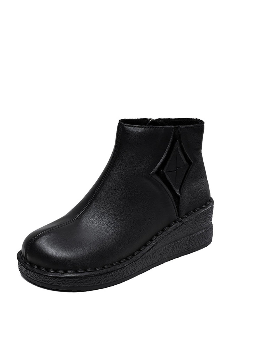 Women Vintage Genuine Leather Spliced Platform Boots