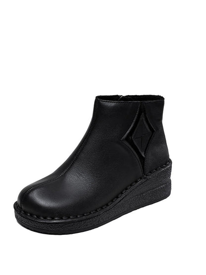 Women Vintage Genuine Leather Spliced Platform Boots